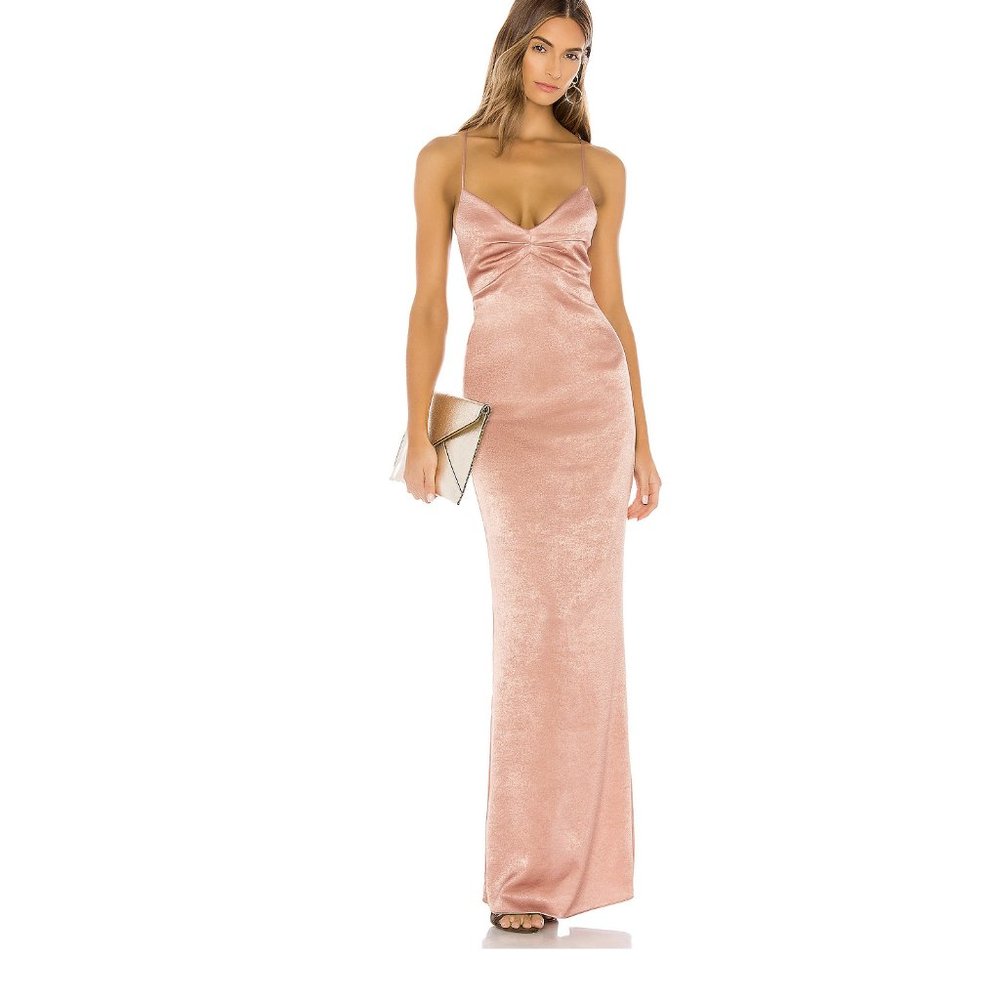 NWOT Lovers + Friends Ellie Gown Back seam slit in Mauve SZ M